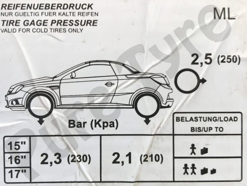 vauxhall tigra tyre pressure alt