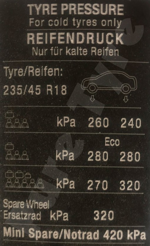 vauxhall zafira tyre pressures chart alt